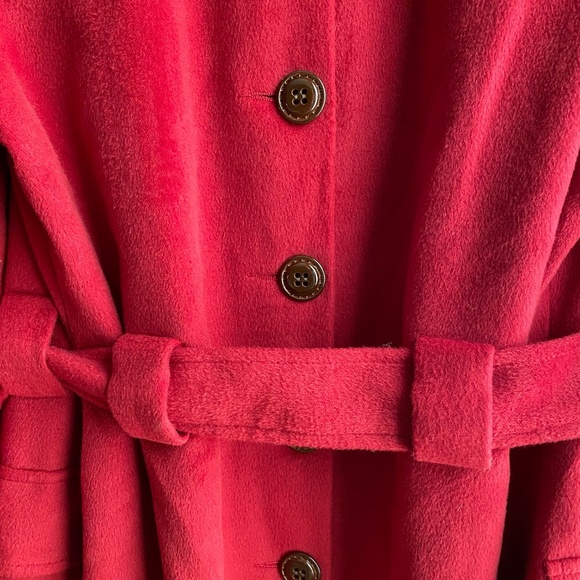 Pink Lady Red Wool Blend Peacoat with Large Brown Button Detialing - Picture 5 of 8